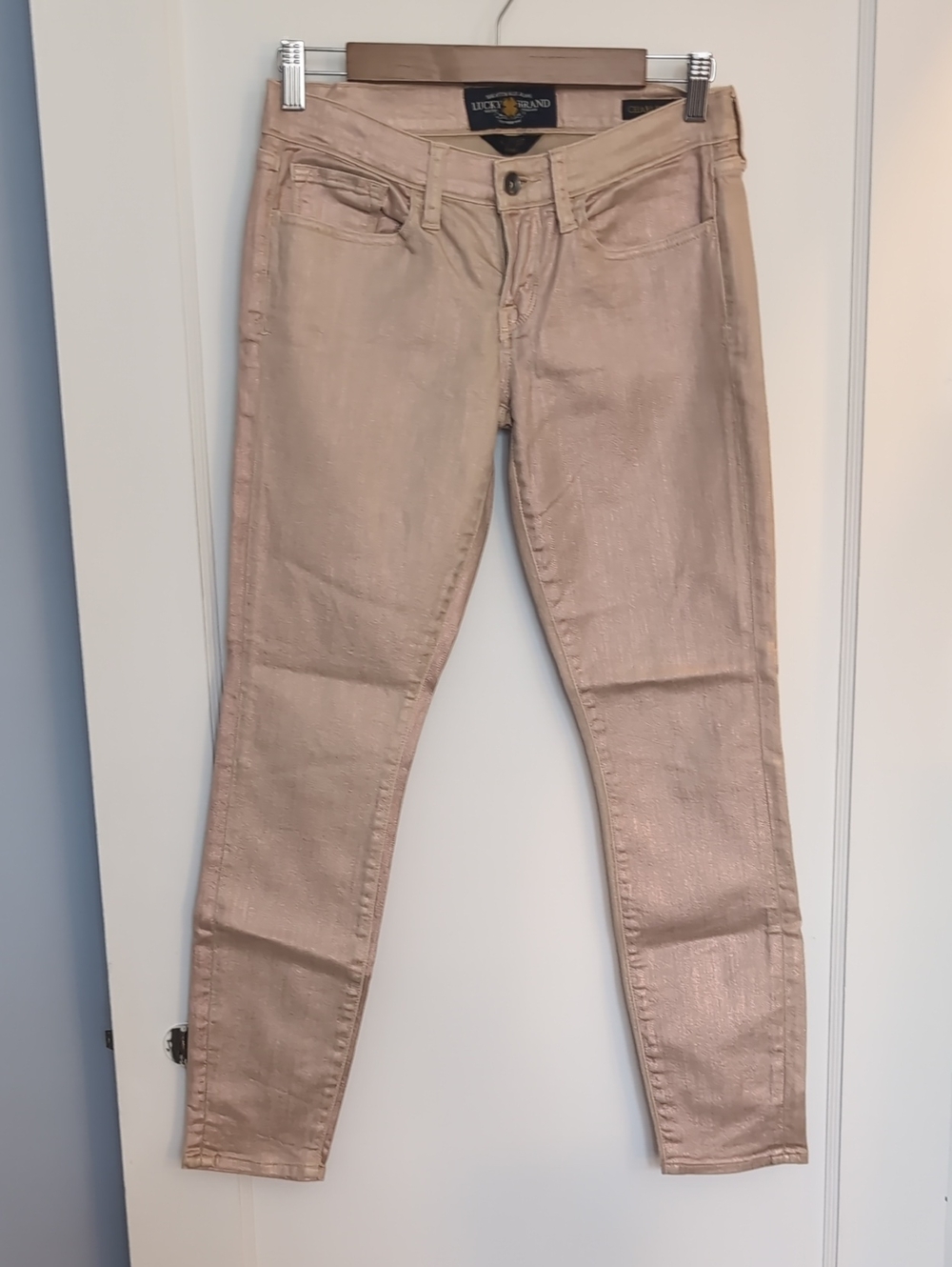 Lucky Brand Metallic Blush Rose Gold Charlie Skinny Jeans